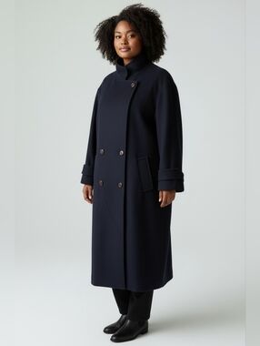WOOL London Fog Navy Double-Breasted Long Pea Coat 4405